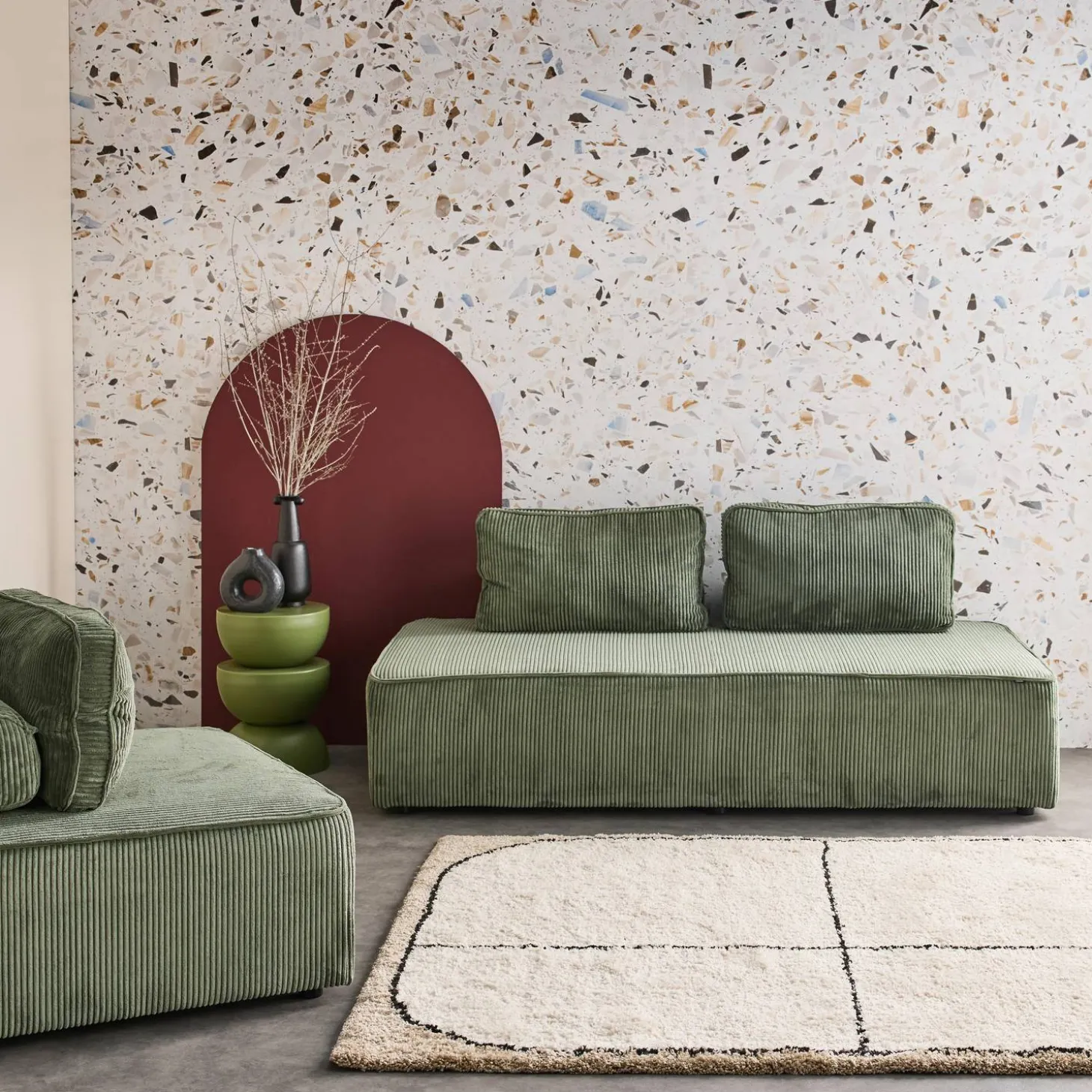 Set van fauteuils voor modulaire bank 3 zitplaatsen corduroy