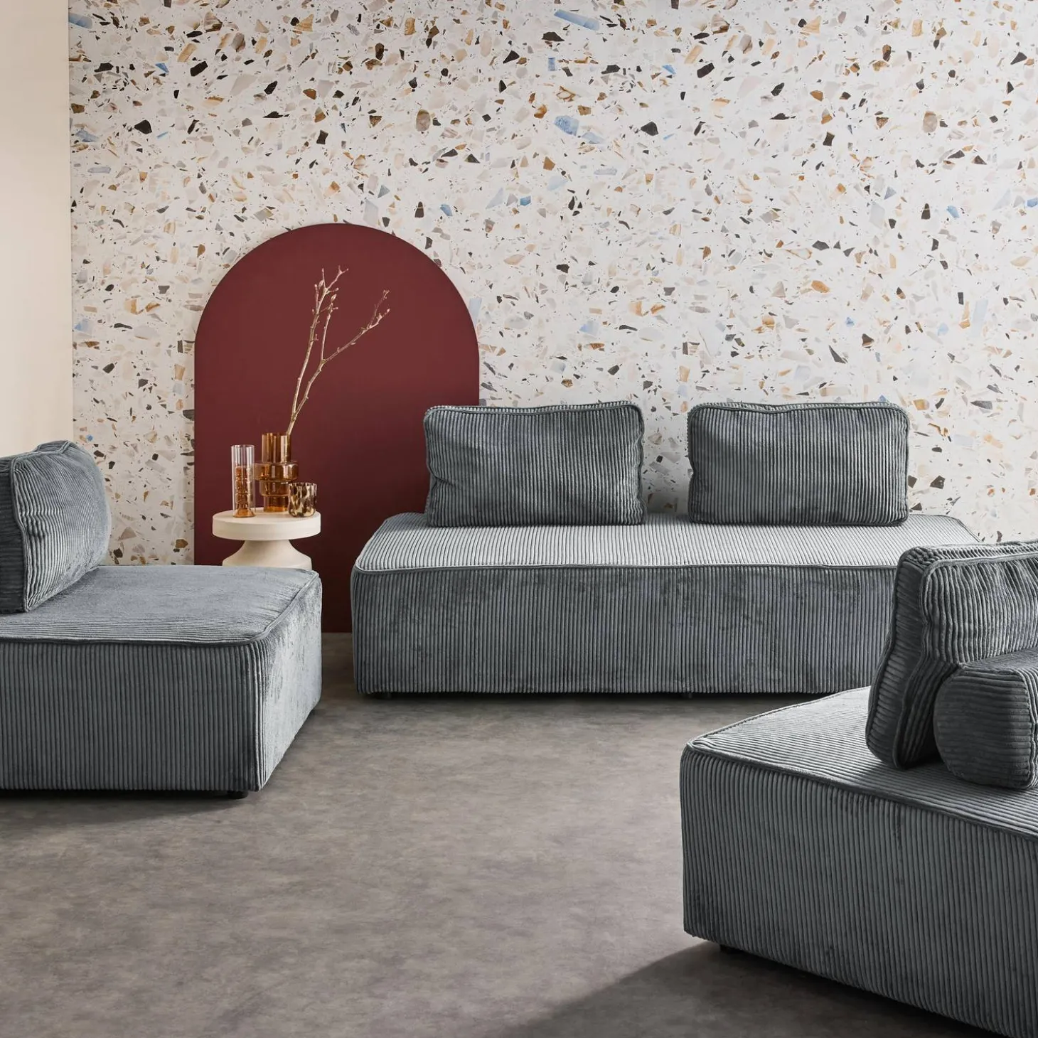 Set van fauteuils voor modulaire bank 4 zitplaatsen corduroy