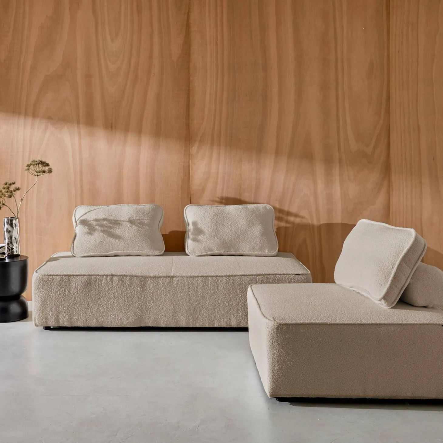Set van fauteuils voor modulaire bank 3 zitplaatsen bouclé