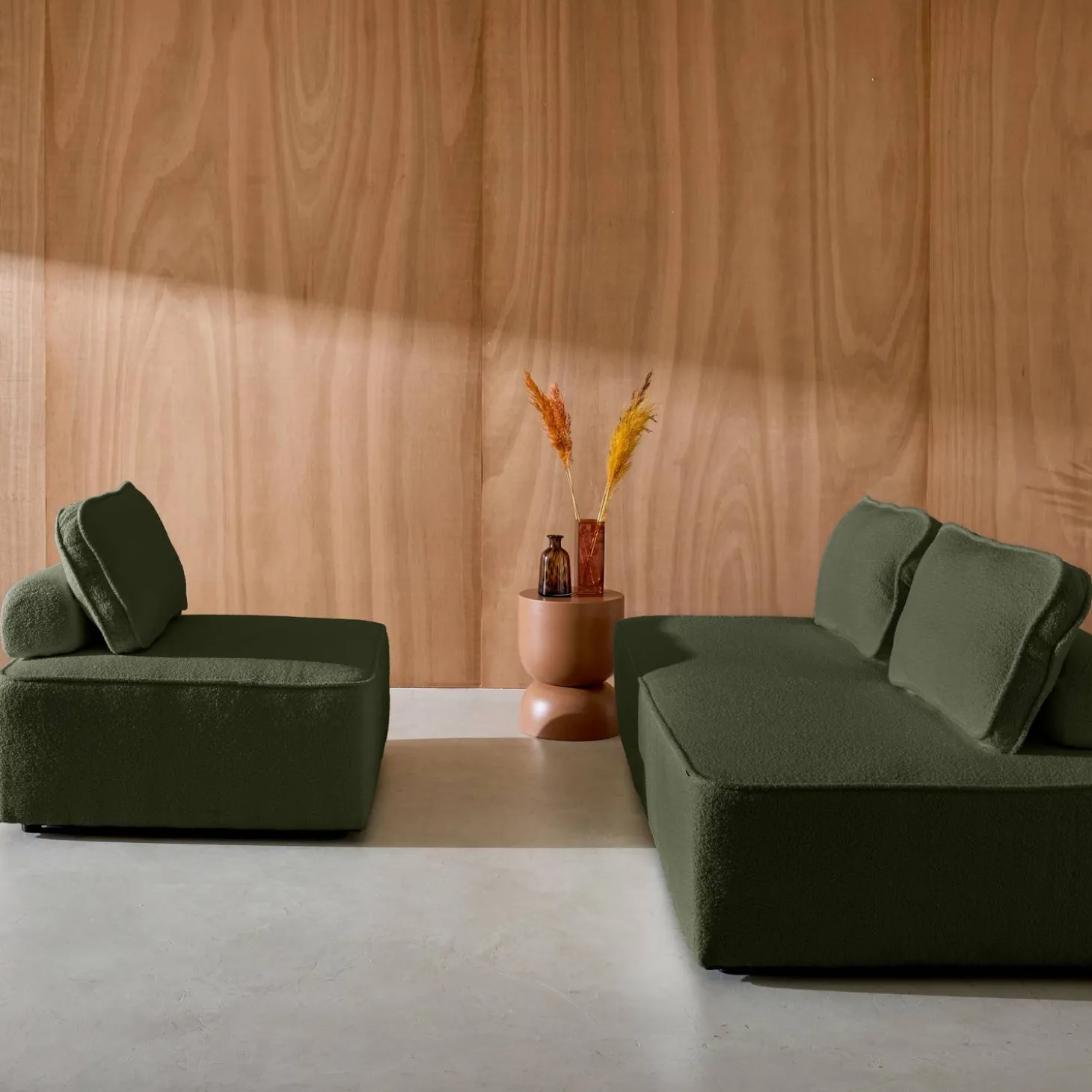 Set van fauteuils voor modulaire bank 3 zitplaatsen bouclé