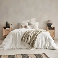Set van 2 nachtkastjes, hout- en rietmotief