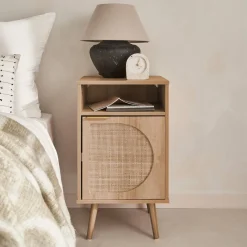 Set van 2 nachtkastjes, hout- en rietmotief