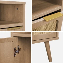 Set van 2 nachtkastjes, hout- en rietmotief