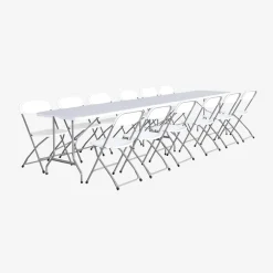Set van 2 opvouwbare plastic receptietafels + 12 stoelen