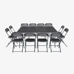 Set van 2 opvouwbare plastic receptietafels + 12 stoelen