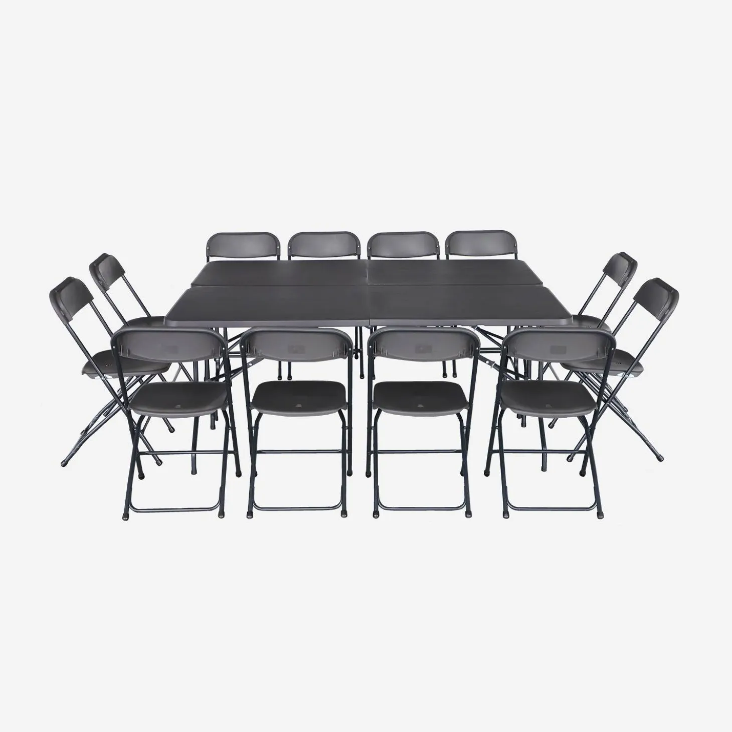 Set van 2 opvouwbare plastic receptietafels + 12 stoelen