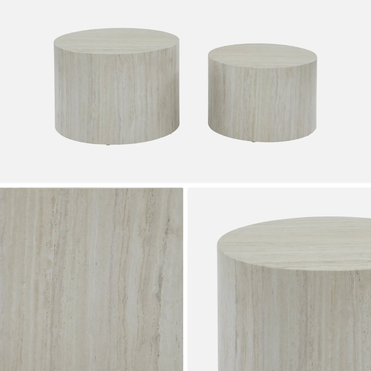 Set van 2 ronde bijzettafels met marmerlook
