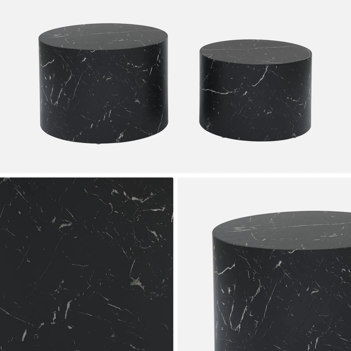 Set van 2 ronde bijzettafels met marmerlook
