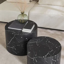Set van 2 ronde bijzettafels met marmerlook