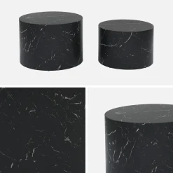 Set van 2 ronde bijzettafels met marmerlook