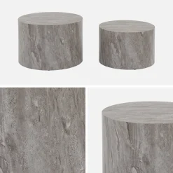 Set van 2 ronde bijzettafels met marmerlook