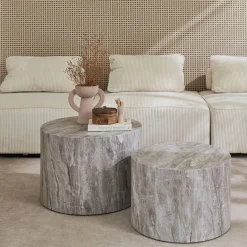 Set van 2 ronde bijzettafels met marmerlook