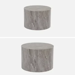 Set van 2 ronde bijzettafels met marmerlook