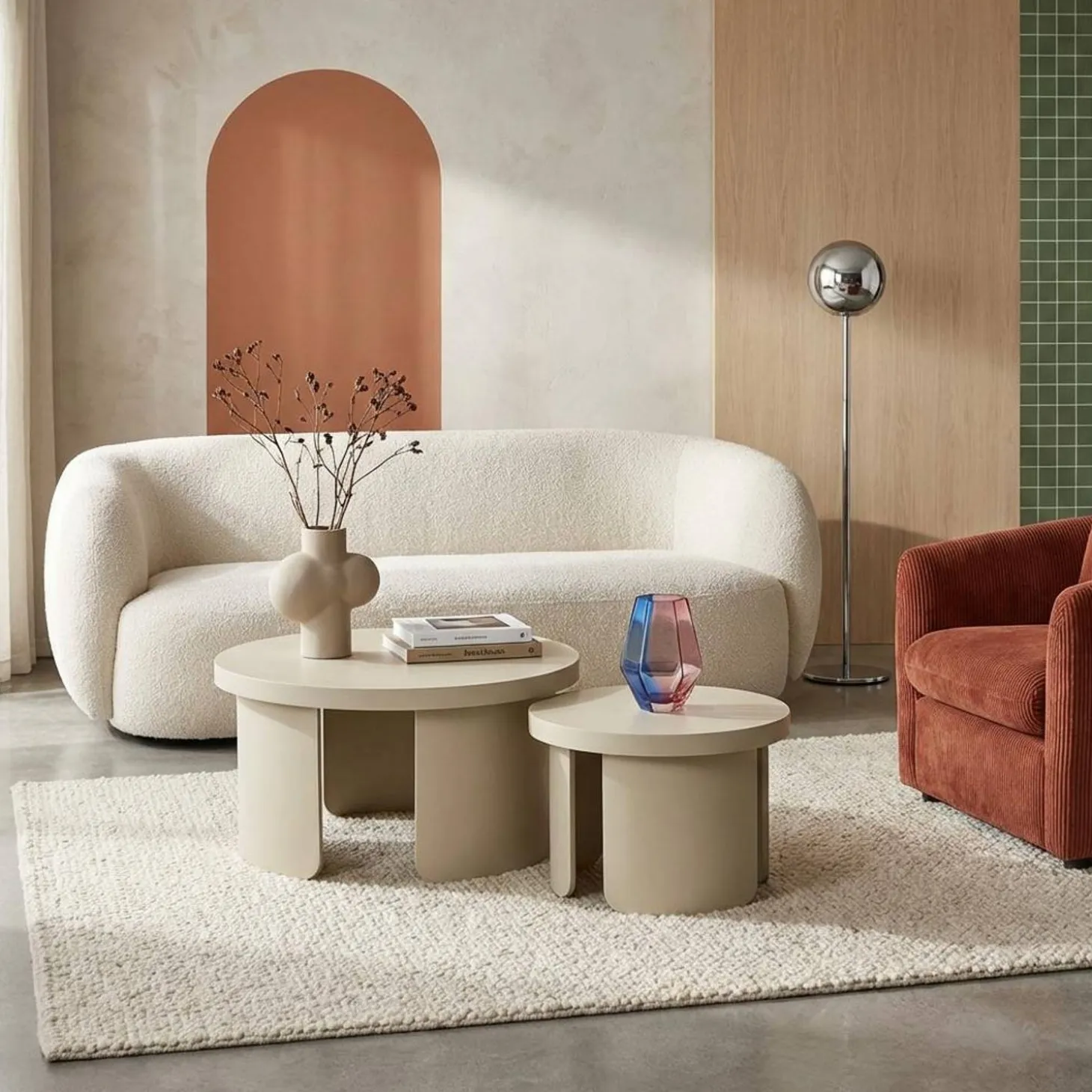 Set van 2 ronde nesttafels, salontafel