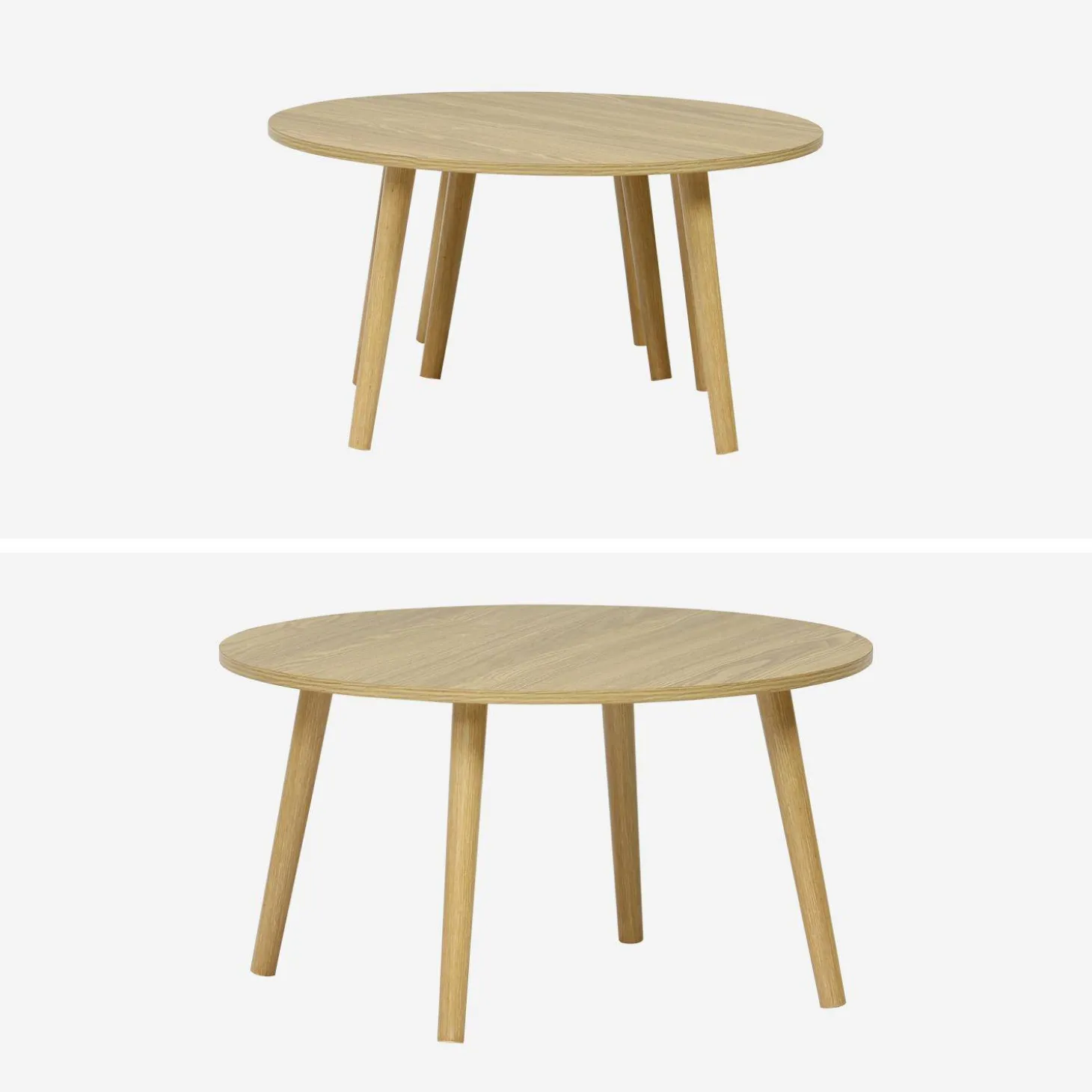 Set van 2 ronde salontafels in walnootkleurig hout