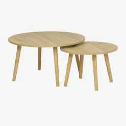 Set van 2 ronde salontafels in walnootkleurig hout