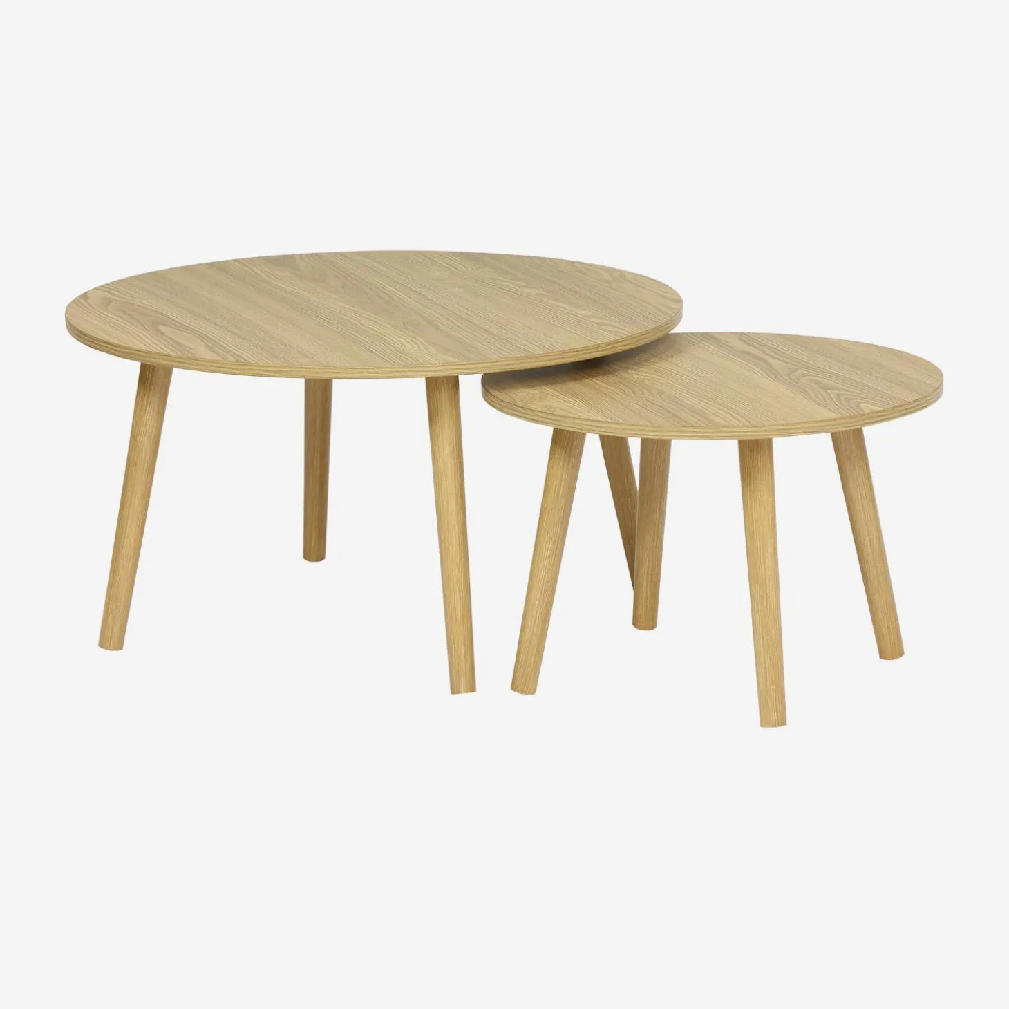 Set van 2 ronde salontafels in walnootkleurig hout