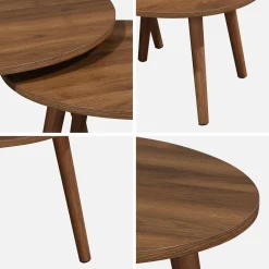 Set van 2 ronde salontafels in walnootkleurig hout