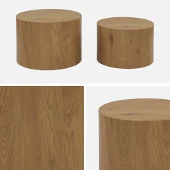 Set van 2 ronde salontafels met houteffect