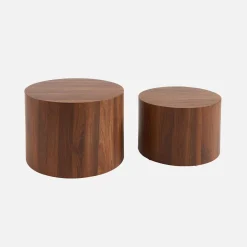 Set van 2 ronde salontafels met houteffect