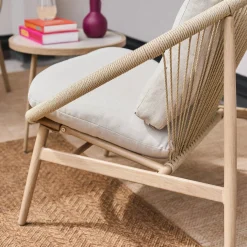 Set van 2 tuinstoelen met stalen en rotan tafel