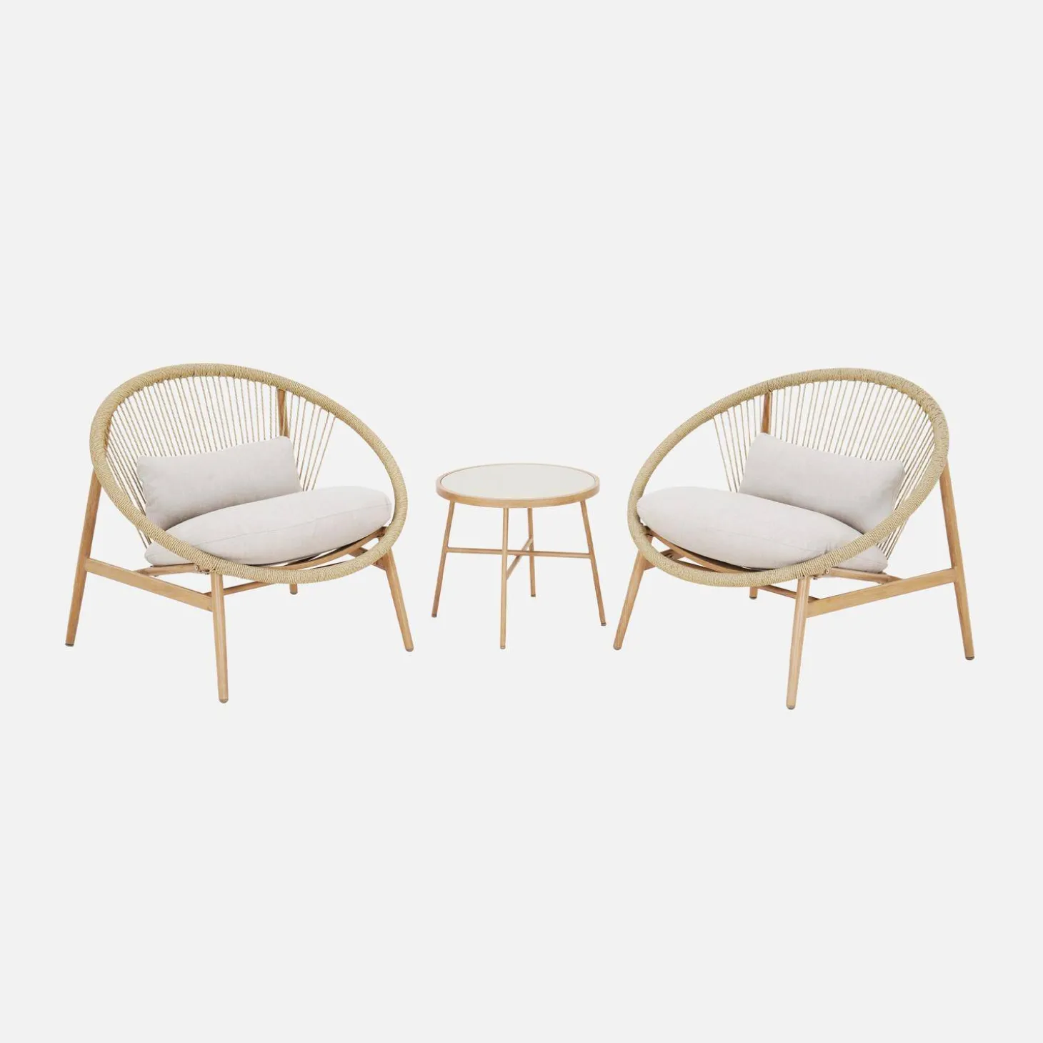 Set van 2 tuinstoelen met stalen en rotan tafel