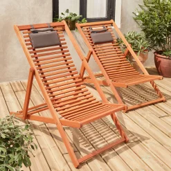Set van twee houten strandstoelen