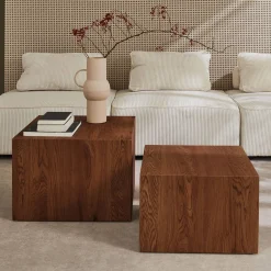 Set van 2 vierkante salontafels met houteffect