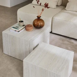 Set van 2 vierkante salontafels met marmereffect