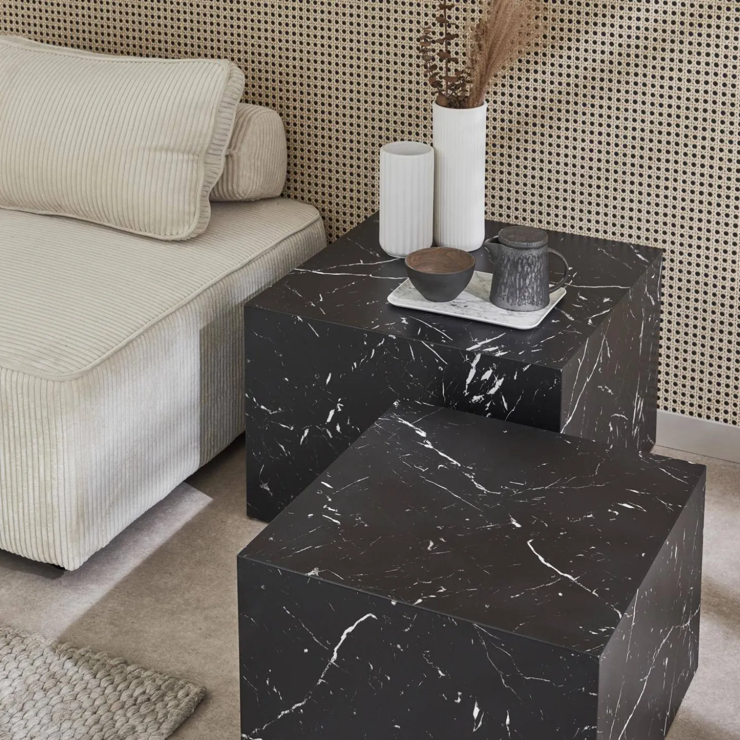 Set van 2 vierkante salontafels met marmereffect