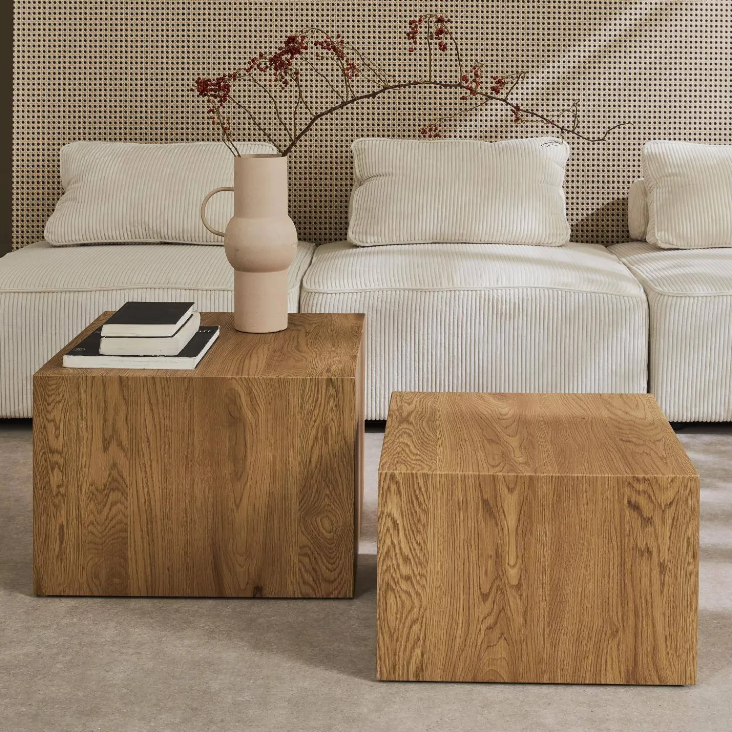 Set van 2 vierkante salontafels met houteffect