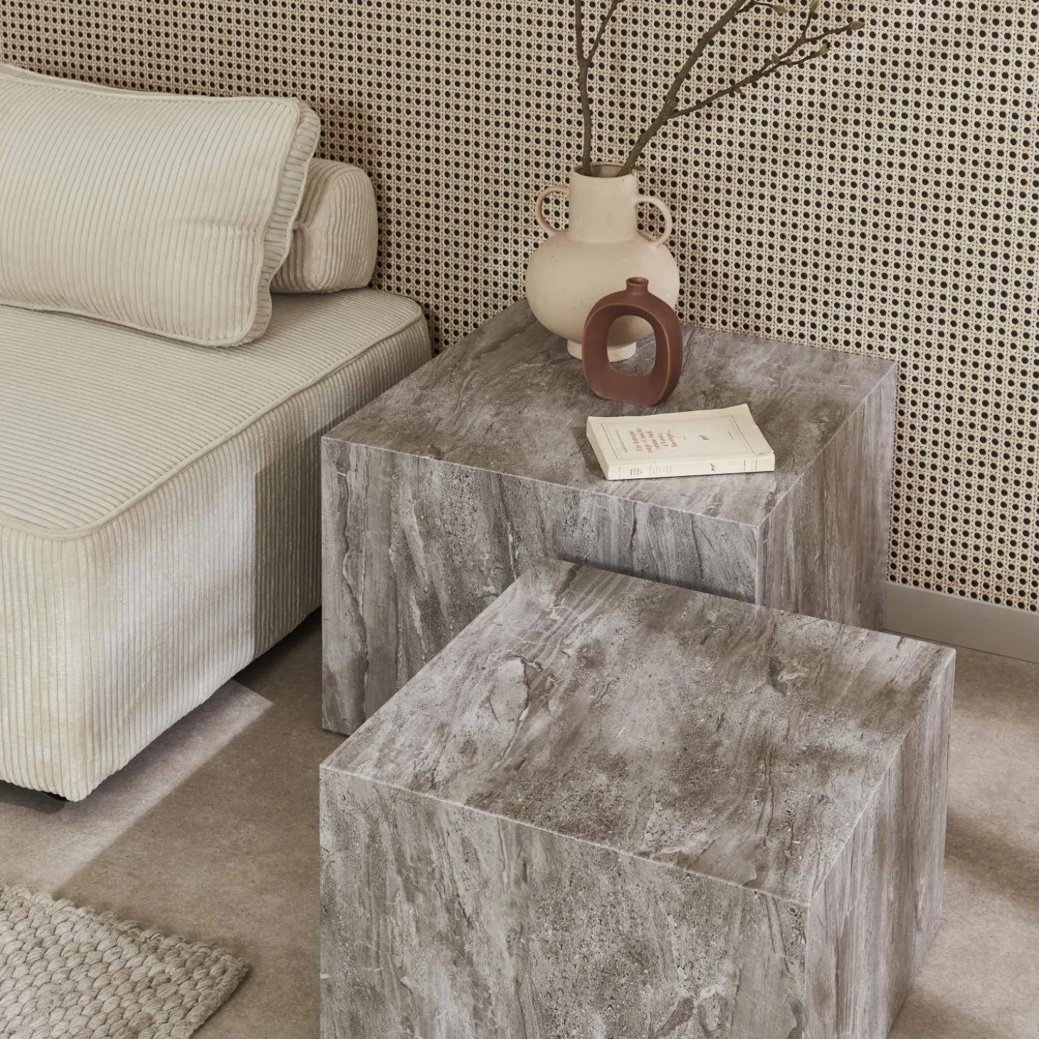 Set van 2 vierkante salontafels met marmereffect