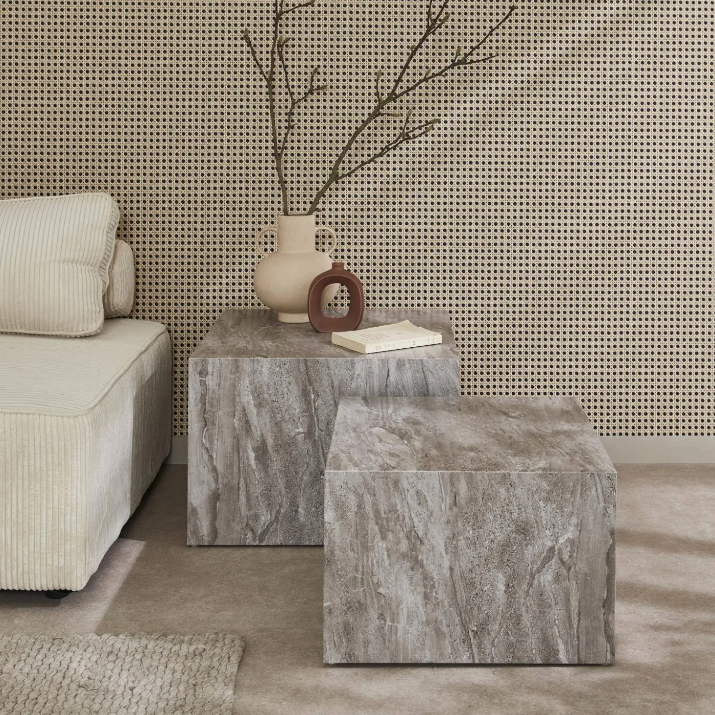 Set van 2 vierkante salontafels met marmereffect