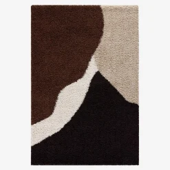 Shaggy binnenkleed met geometrische patronen in ecru beige, bruin en zwart