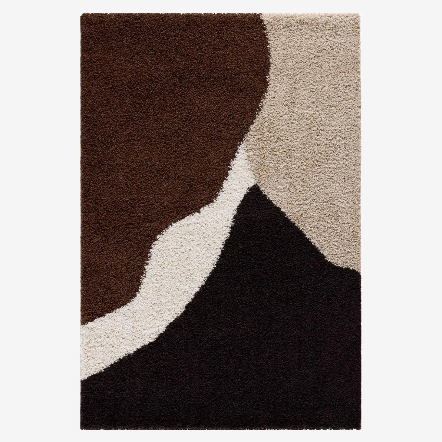 Shaggy binnenkleed met geometrische patronen in ecru beige, bruin en zwart
