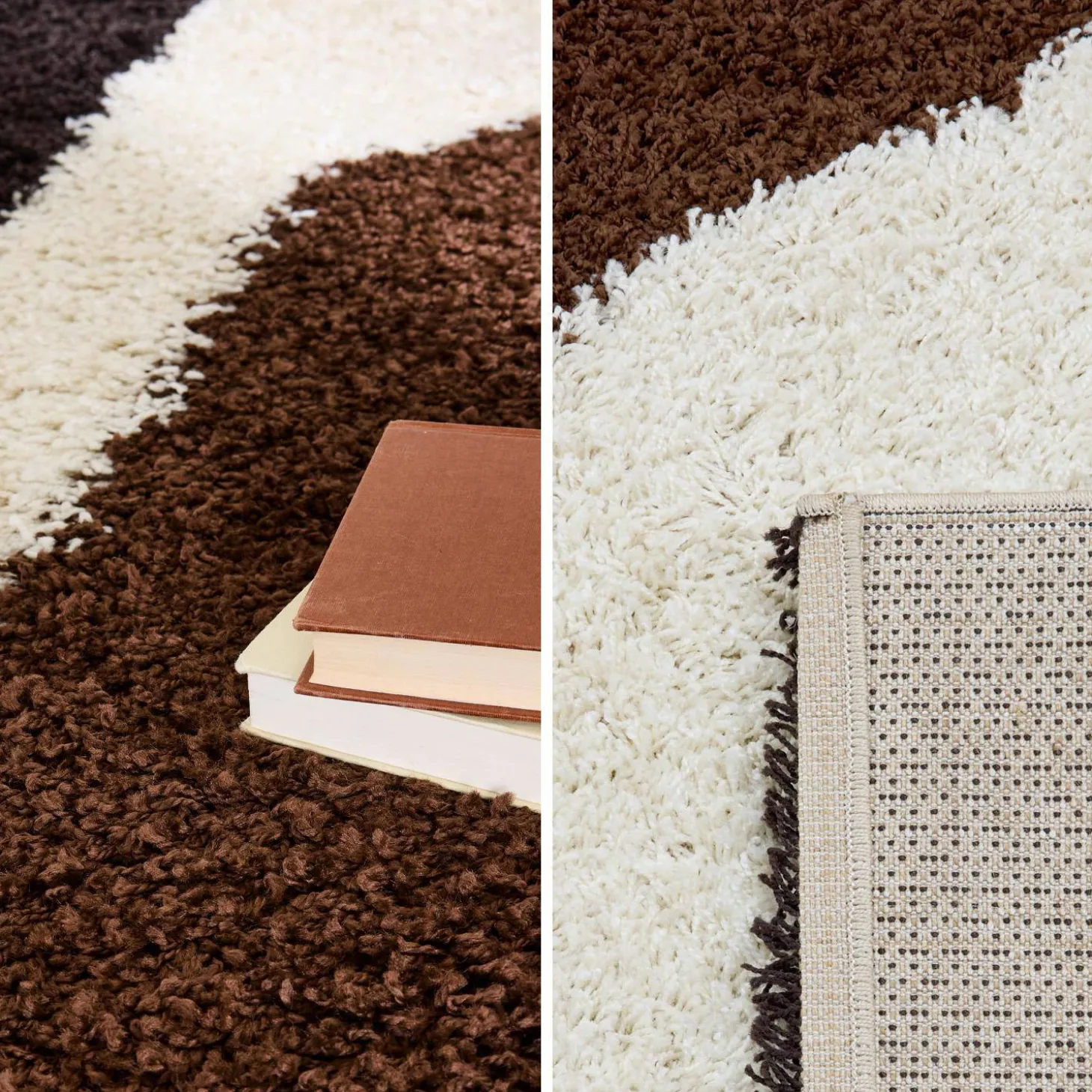 Shaggy binnenkleed met geometrische patronen in ecru beige, bruin en zwart