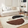 Shaggy binnentapijt met cirkelpatronen beige, bruin, zwart