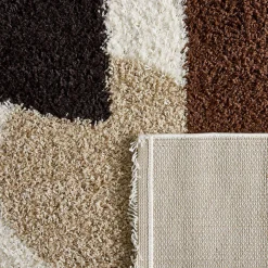 Shaggy binnentapijt met cirkelpatronen beige, bruin, zwart