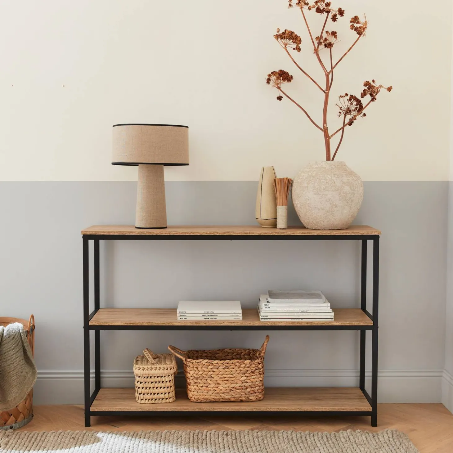 Sidetable metaal 3 planken houtdecor 120cm