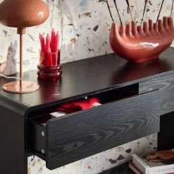 Sidetable met 2 laden en 1 plank, afgerond houteffect