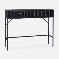 Sidetable met 2 laden en zwart gegroefd houteffect