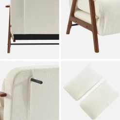Slaapbank 2-zits rubberhout walnootkleur en bouclé-stof