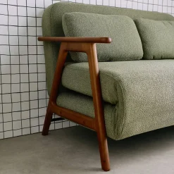 Slaapbank 2-zits rubberhout walnootkleur en bouclé-stof