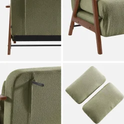 Slaapbank 2-zits rubberhout walnootkleur en bouclé-stof