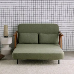 Slaapbank 2-zits rubberhout walnootkleur en bouclé-stof