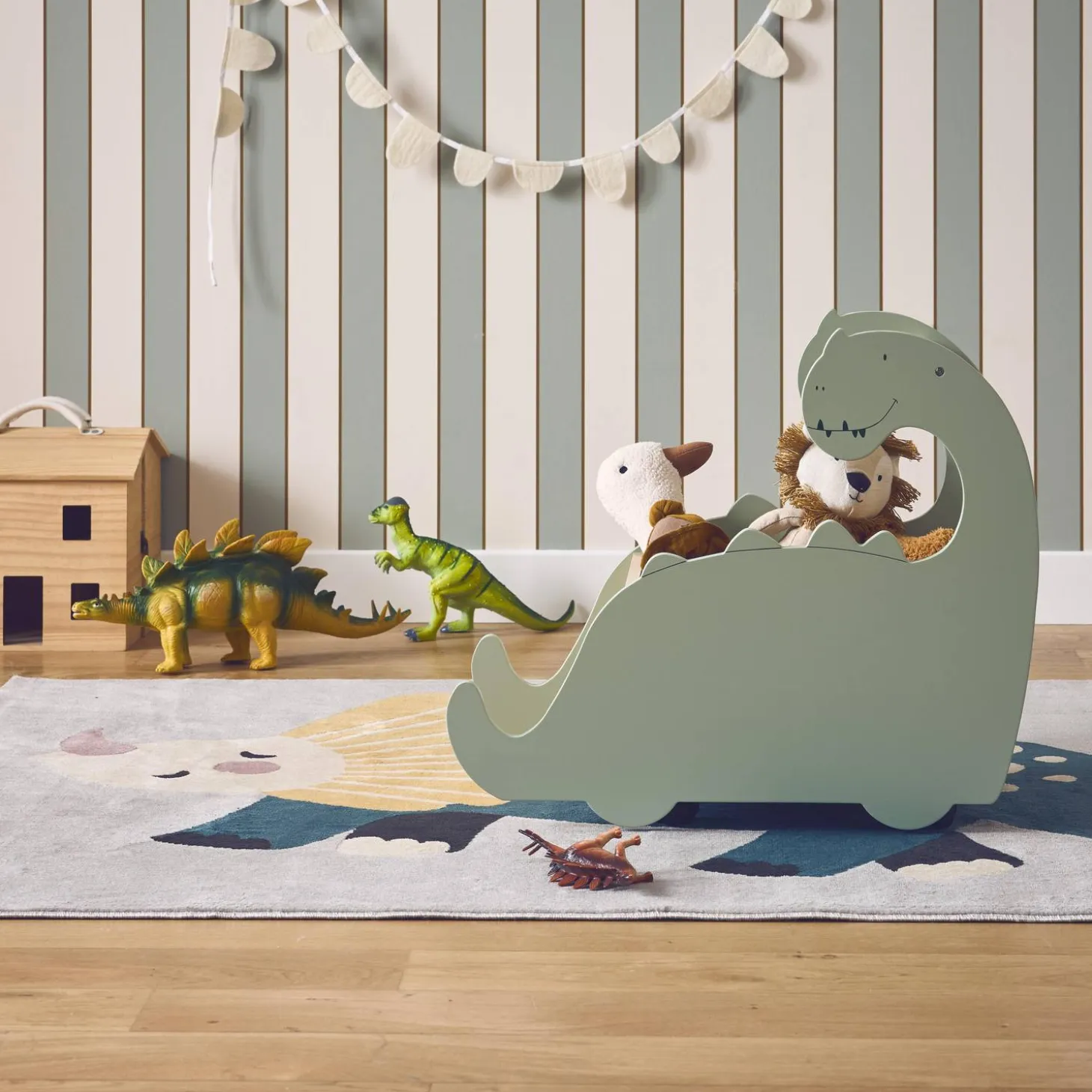 Speelgoedkist met wielen, dinosauruslooprek voor kinderen