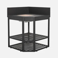 Stalen buitenkeuken hoekmodule met ijsklontjesbak en houten plank L80cm