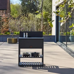 Stalen buitenkeukenmodule met 1 klep 2 planken L80cm