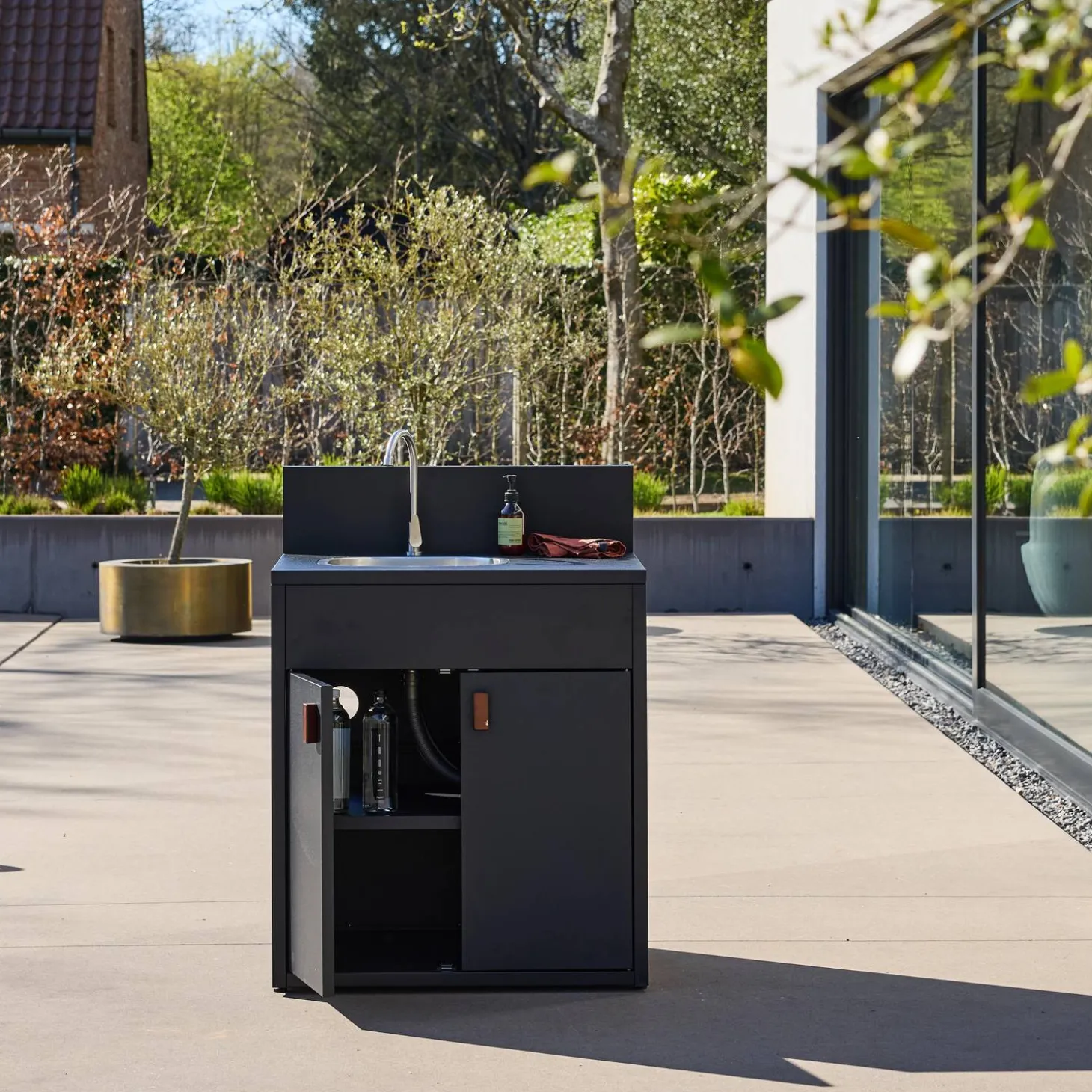 Stalen buitenkeukenmodule met gootsteen en 2 deuren L80cm