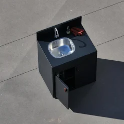 Stalen buitenkeukenmodule met gootsteen en 2 deuren L80cm